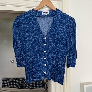 NWOT Rouje Dalida blouse top in blue dot print, size FR 36 / US 4